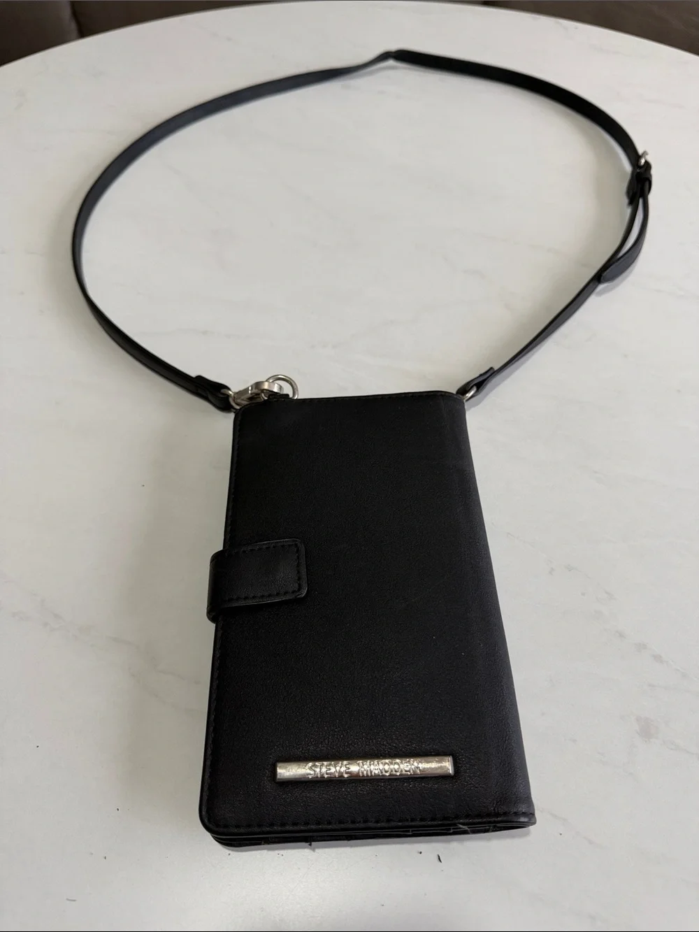 Steve Madden Black Crossbody Phone Holster with Snap Pocket